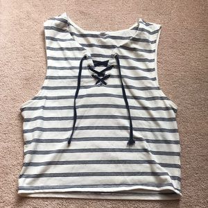 🟢4/$20🟢 White and Blue Striped crop top